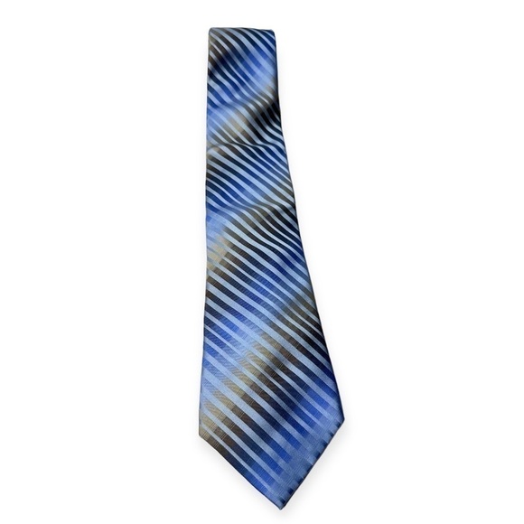 Alfani Men’s Handmade 100% Silk Blue & Beige Striped Tie - Picture 1 of 4